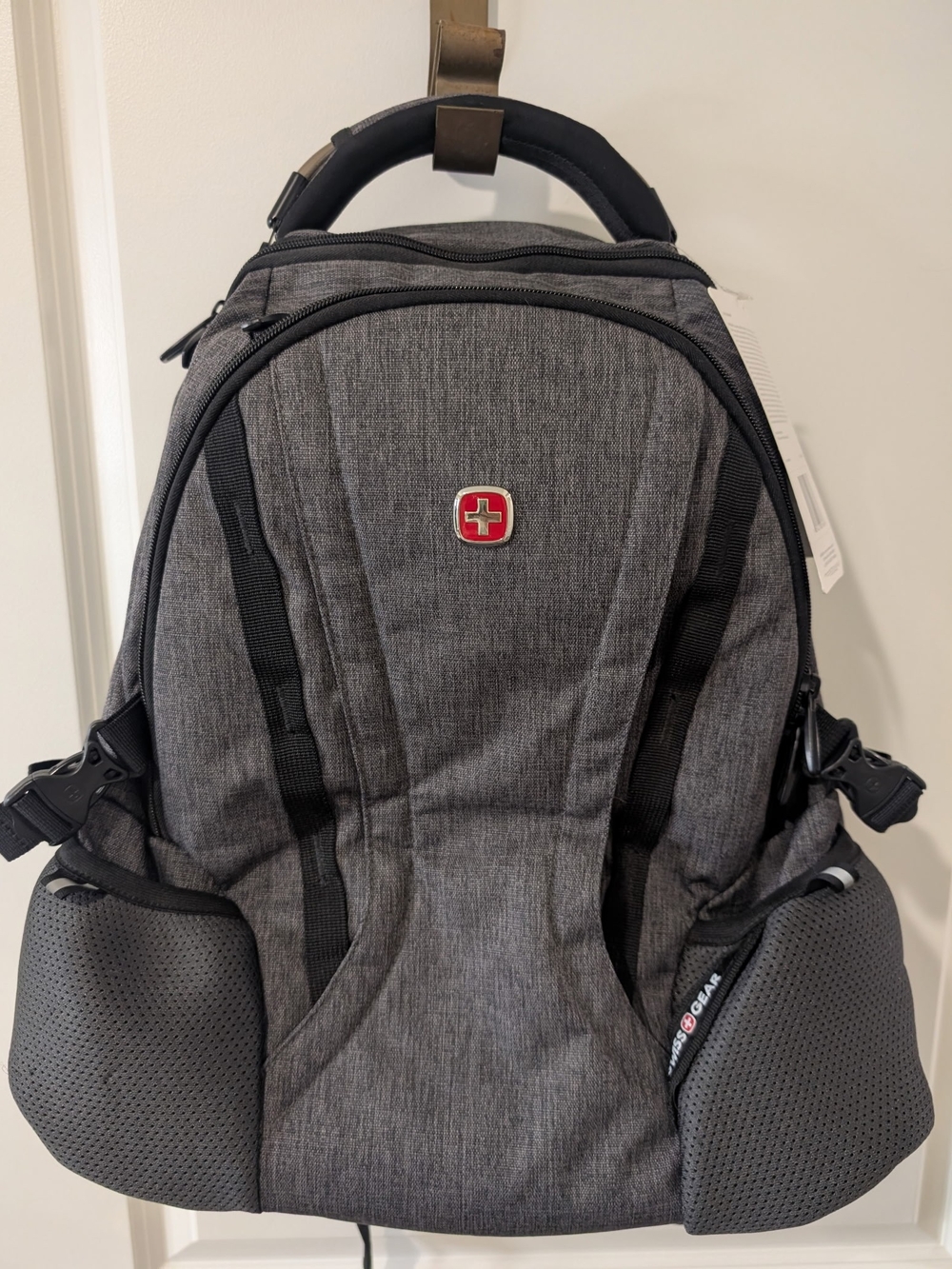 SwissGear Charcoal Gray Men's Backpack with Red Emblem
